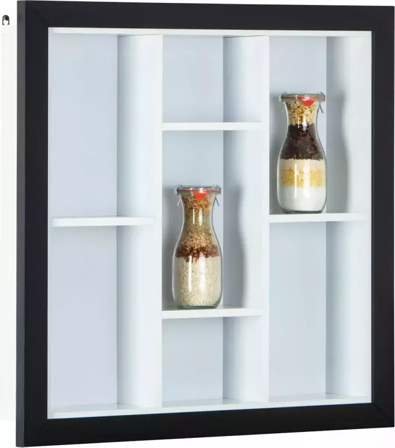 Hioshop Serry wandkast wandplank met 7 vakken zwart en wit. - Foto 2