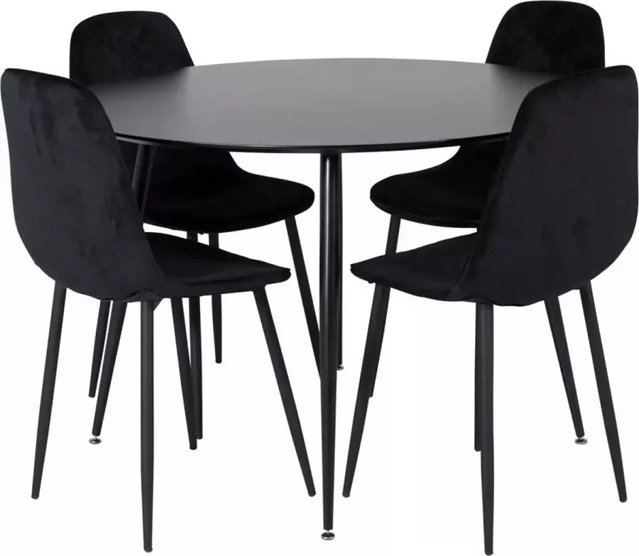 Hioshop SilarBL100 eethoek eetkamertafel zwart en 4 Polar Diamond eetkamerstal velours zwart.