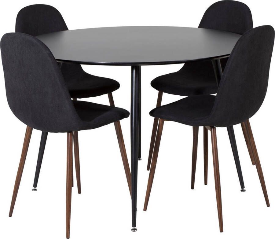 Hioshop SilarBL100 eethoek eetkamertafel zwart en 4 Polar eetkamerstal zwart.