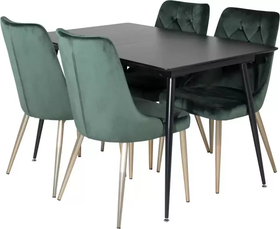Hioshop SilarBLExt eethoek eetkamertafel uitschuifbare tafel lengte cm 120 160 zwart en 4 Velvet Deluxe eetkamerstal velours zwart - Foto 2
