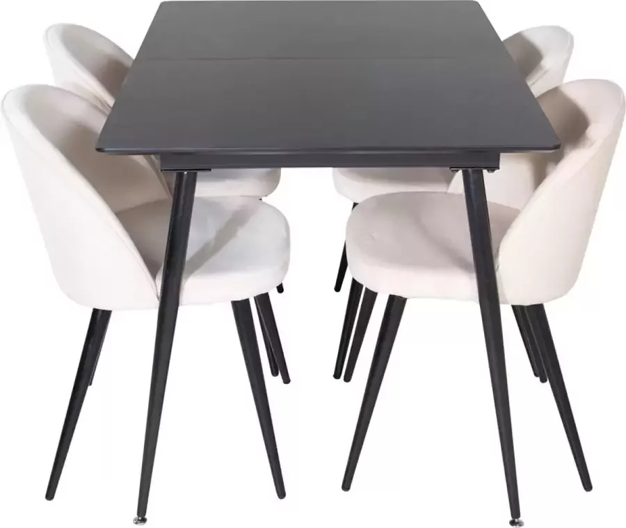 Hioshop SilarBLExt eethoek eetkamertafel uitschuifbare tafel lengte cm 120 160 zwart en 4 Velvet eetkamerstal PU kunstleer zwart - Foto 2