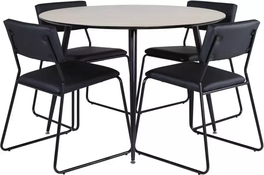 Hioshop SilarWo100 eethoek eetkamertafel el hout decor en 4 Kenth eetkamerstal PU kunstleer zwart.