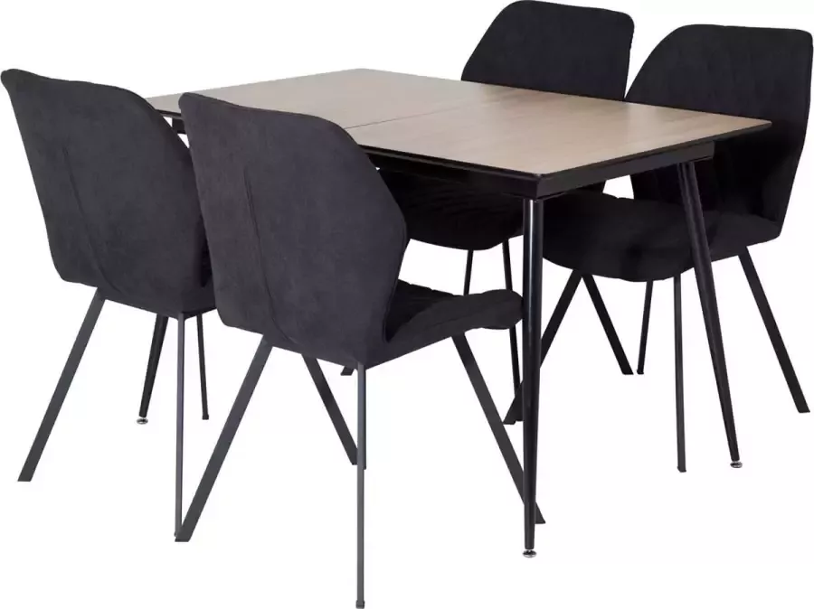 Hioshop SilarWOExt eethoek eetkamertafel uitschuifbare tafel lengte cm 120 160 el hout decor en 4 Gemma eetkamerstal zwart