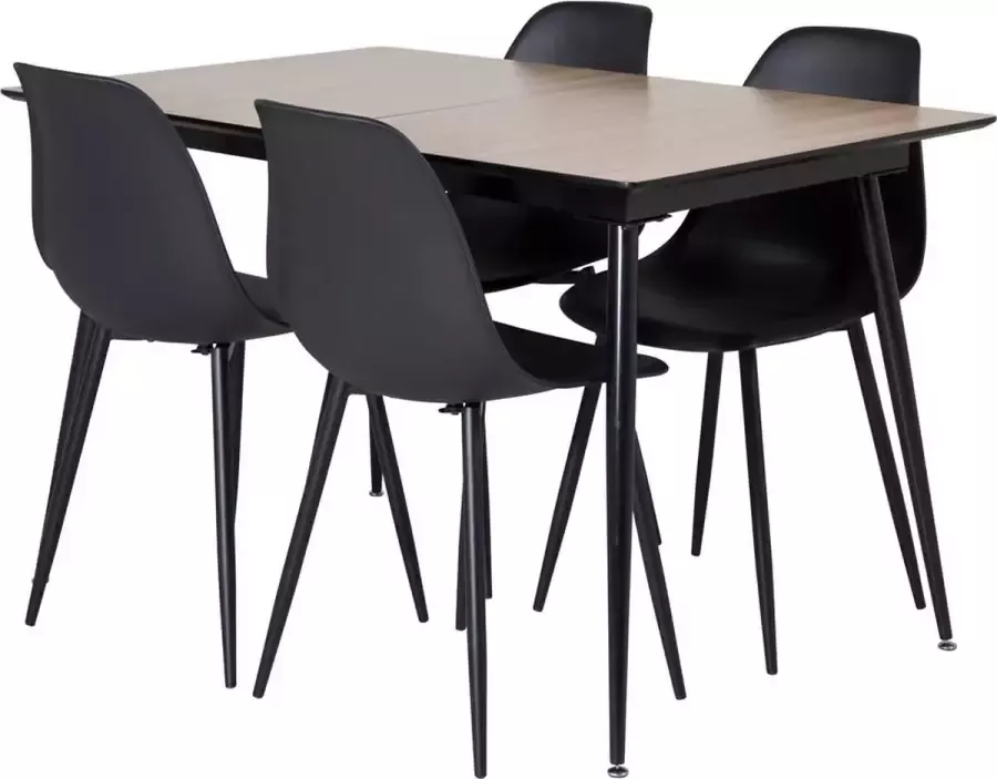Hioshop SilarWOExt eethoek eetkamertafel uitschuifbare tafel lengte cm 120 160 el hout decor en 4 Polar Diamond eetkamerstal velours grijs