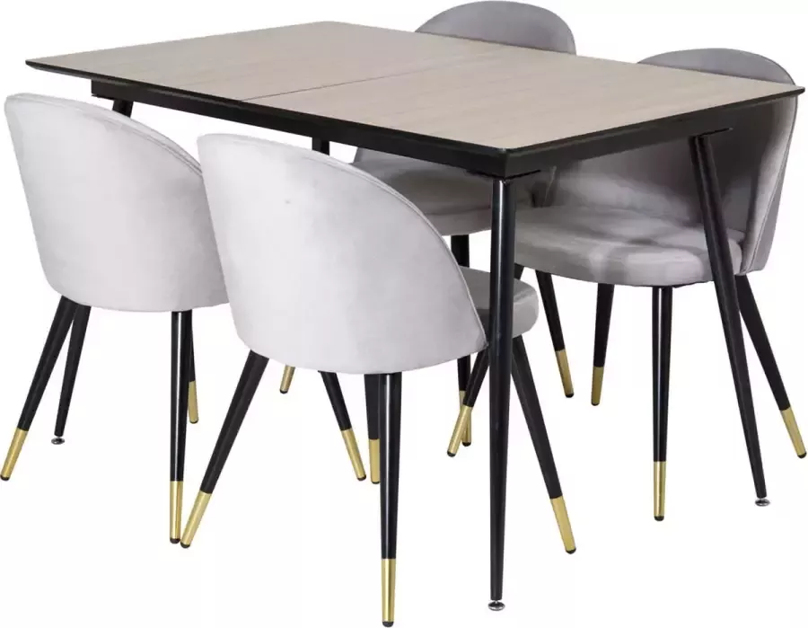 Hioshop SilarWOExt eethoek eetkamertafel uitschuifbare tafel lengte cm 120 160 el hout decor en 4 Velvet eetkamerstal velours zwart