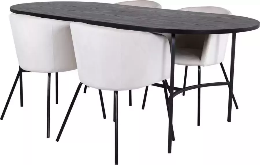 Hioshop Skate eethoek eetkamertafel zwart en 4 Berit eetkamerstal velours beige. - Foto 1