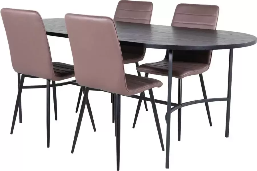 Hioshop Skate eethoek eetkamertafel zwart en 4 Windu Lyx eetkamerstal bruin.