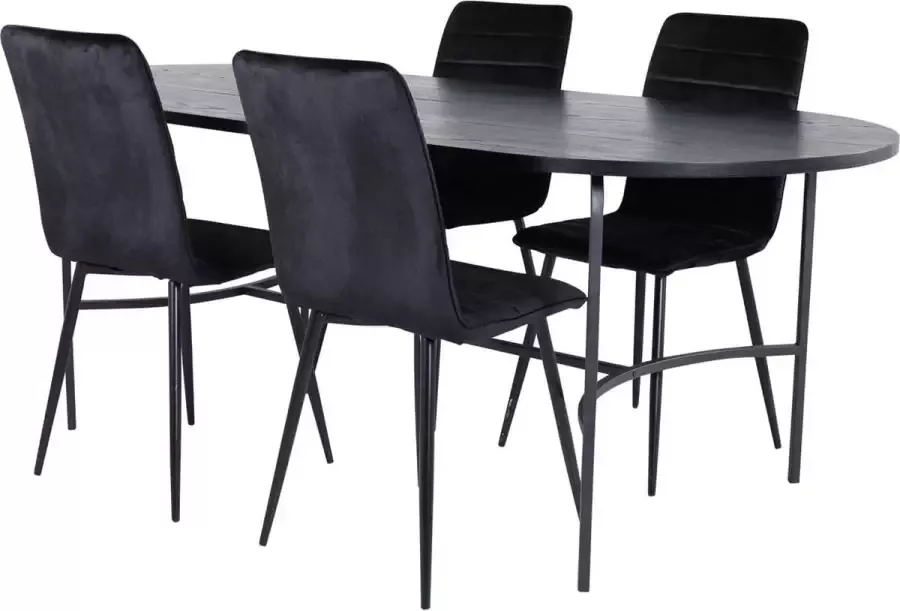 Hioshop Skate eethoek eetkamertafel zwart en 4 Windu Lyx eetkamerstal velours zwart.