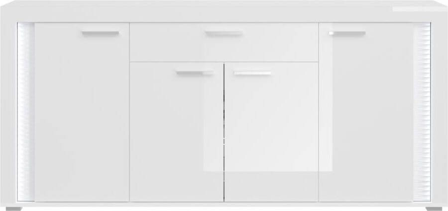 Hioshop Skylight dressoir 4 deuren 1 lade met licht hoog glans wit glas grijs wit. - Foto 1