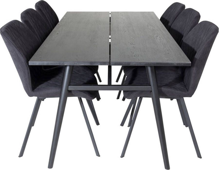 Hioshop Sleek eethoek eetkamertafel uitschuifbare tafel lengte cm 195 280 zwart en 6 Gemma eetkamerstal zwart. - Foto 2