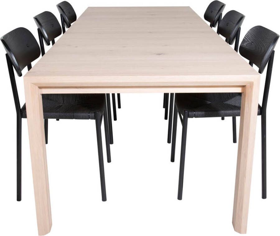 Hioshop SliderWW eethoek eetkamertafel uitschuifbare tafel lengte cm 170 250 eik wit washeded en 6 Polly eetkamerstal zwart. - Foto 2