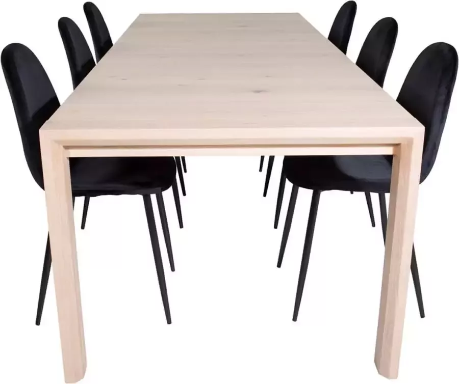 Hioshop SliderWW eethoek eetkamertafel uitschuifbare tafel lengte cm 170 250 eik wit washeded en 6 Polar eetkamerstal velours zwart - Foto 2