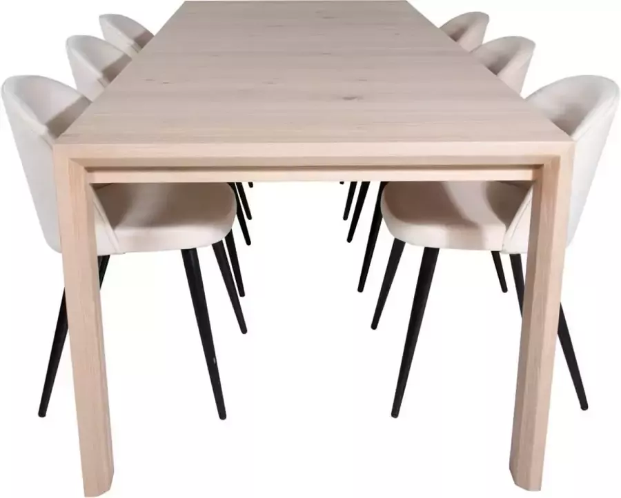 Hioshop SliderWW eethoek eetkamertafel uitschuifbare tafel lengte cm 170 250 eik wit washeded en 6 Velvet Stitches eetkamerstal grijs - Foto 3