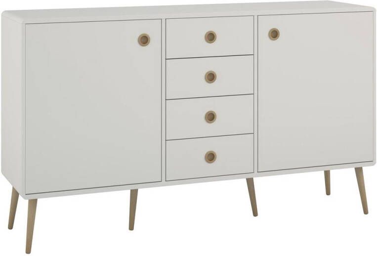 Hioshop Sofus dressoir met 2 deuren en 4 lades wit gelakt eiken onderstel en handgreep. - Foto 2