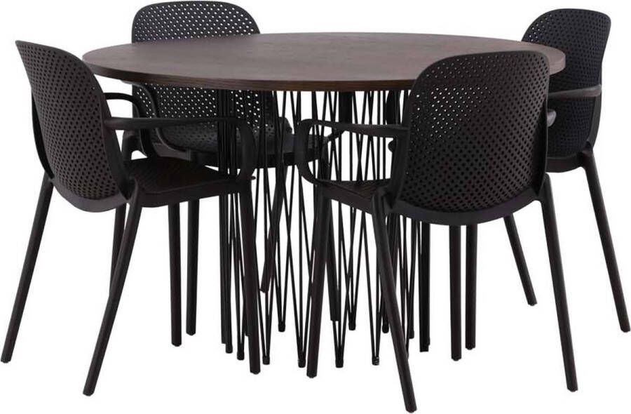 Hioshop Stone eethoek tafel mokka en 4 baltimore stoelen zwart.