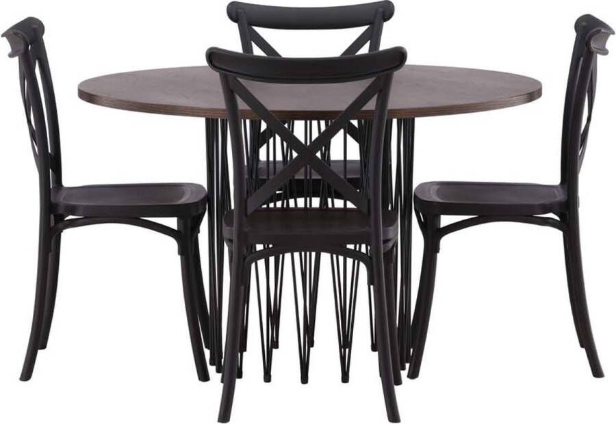 Hioshop Stone eethoek tafel mokka en 4 Crosett stoelen zwart. - Foto 1