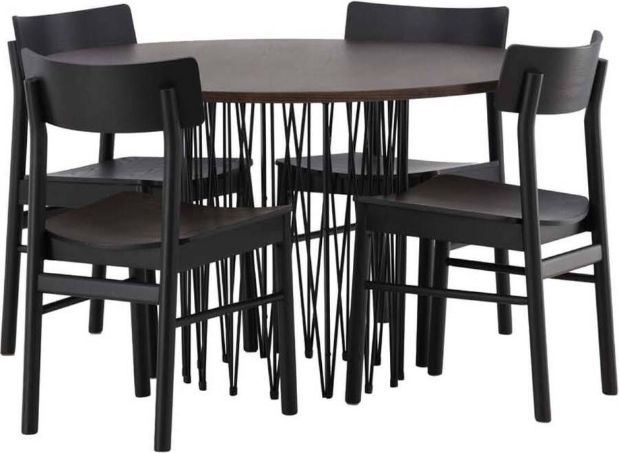 Hioshop Stone eethoek tafel mokka en 4 Montros stoelen zwart. - Foto 1