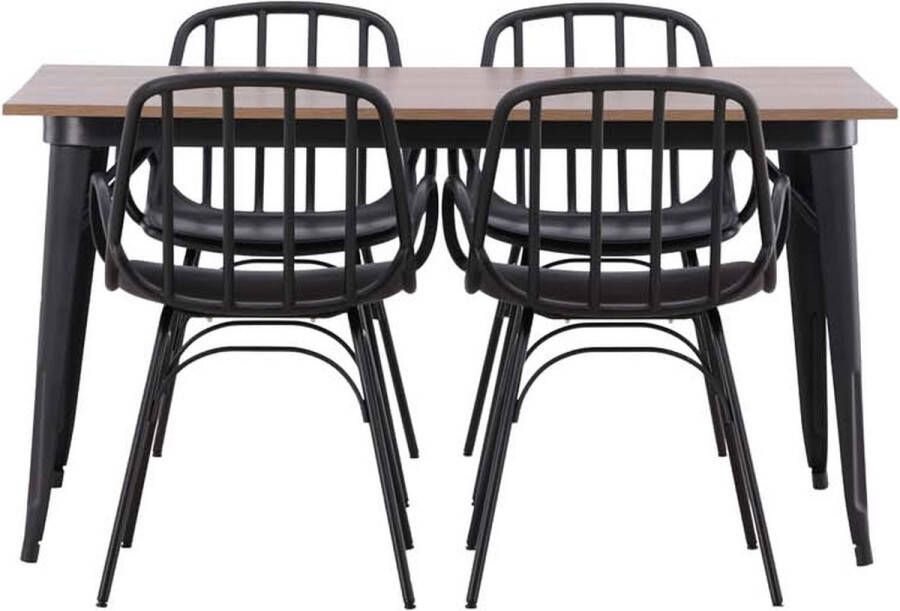 Hioshop Tempe eethoek tafel okkernoot decor en 4 Dyrön stoelen zwart. - Foto 2