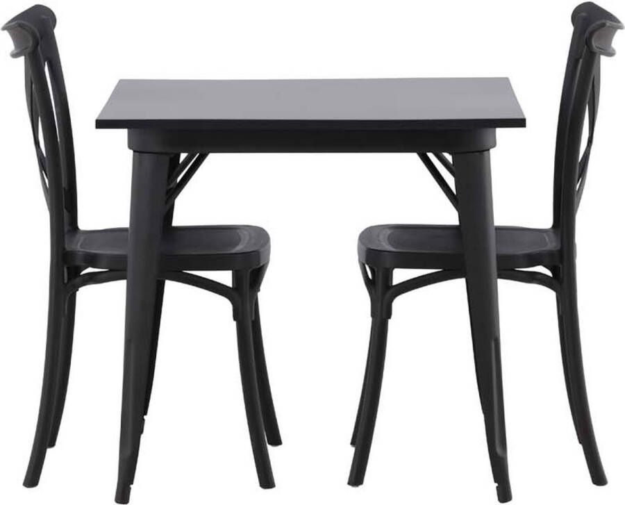Hioshop Tempe eethoek tafel zwart en 2 Crosett stoelen zwart. - Foto 1