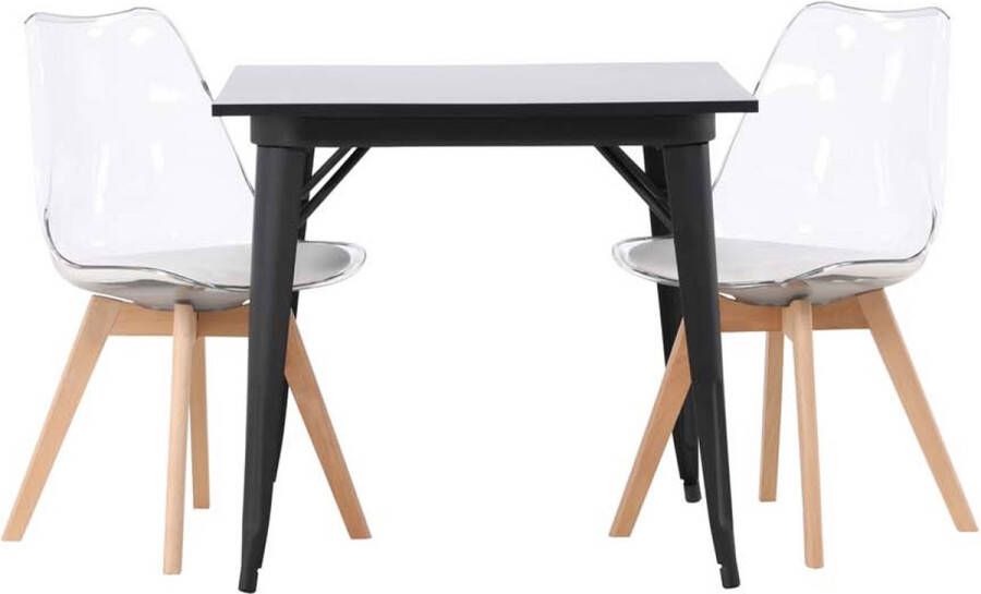Hioshop Tempe eethoek tafel zwart en 2 Edvin stoelen transparant. - Foto 1