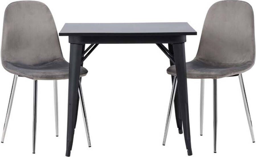 Hioshop Tempe eethoek tafel zwart en 2 Eva stoelen grijs. - Foto 1