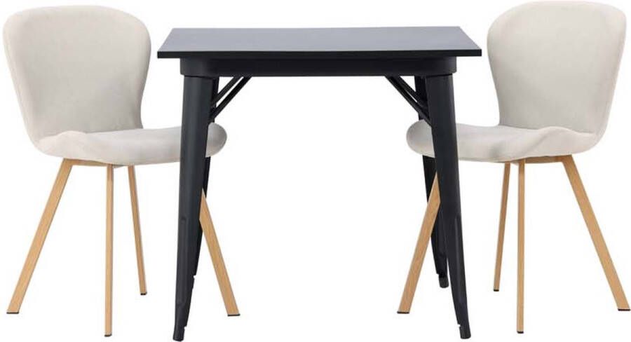 Hioshop Tempe eethoek tafel zwart en 2 Lilja stoelen beige. - Foto 1