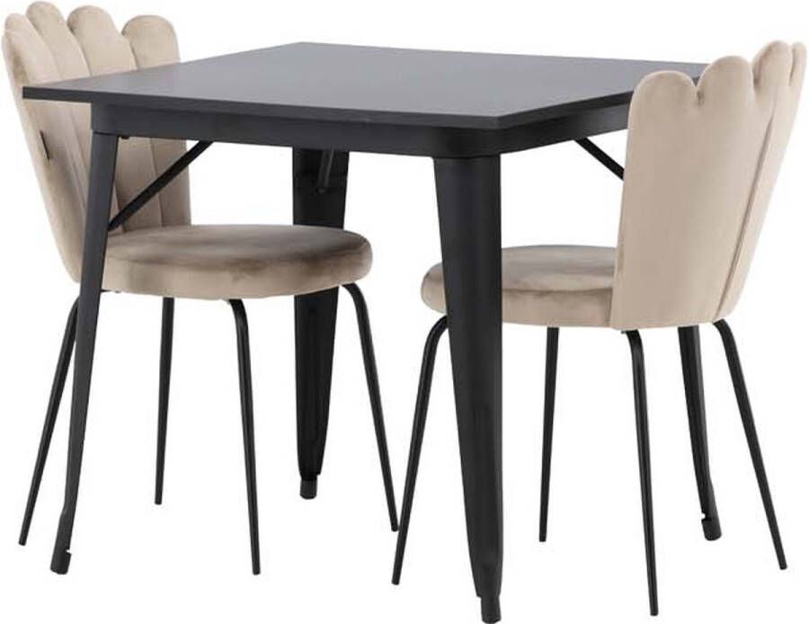 Hioshop Tempe eethoek tafel zwart en 2 Limhamn stoelen beige. - Foto 1