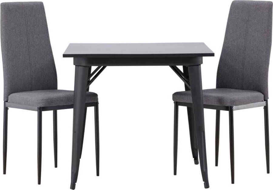 Hioshop Tempe eethoek tafel zwart en 2 Petra stoelen grijs. - Foto 1