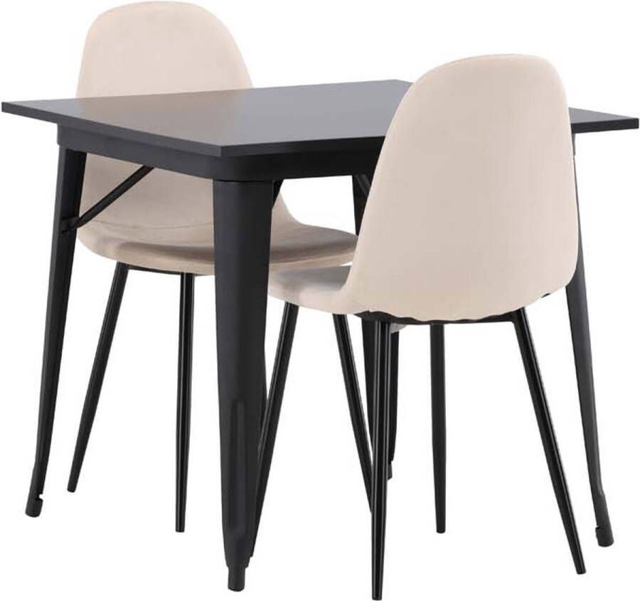 Hioshop Tempe eethoek tafel zwart en 2 Polar stoelen beige. - Foto 1