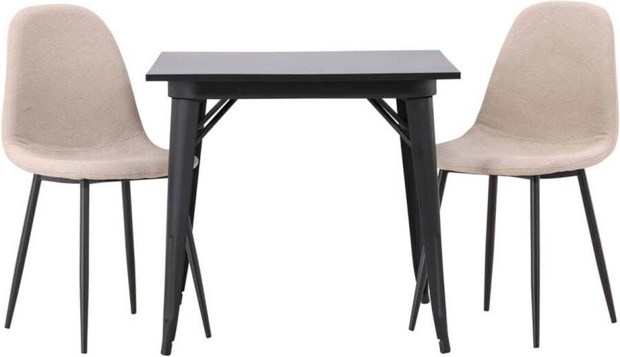 Hioshop Tempe eethoek tafel zwart en 2 Polar stoelen beige. - Foto 1