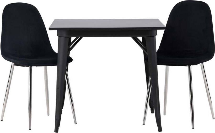 Hioshop Tempe eethoek tafel zwart en 2 Polar stoelen zwart.