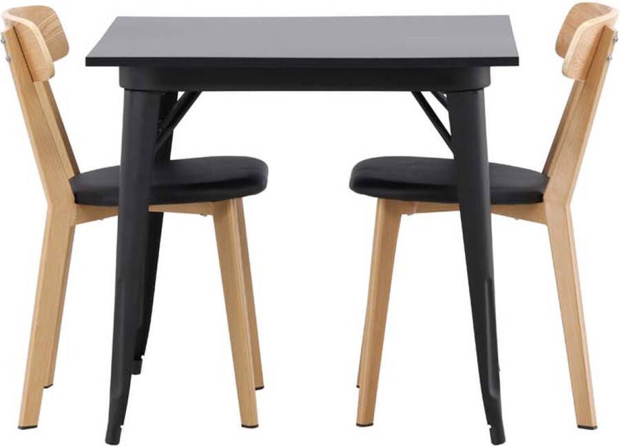 Hioshop Tempe eethoek tafel zwart en 2 Sanjos stoelen naturel. - Foto 2