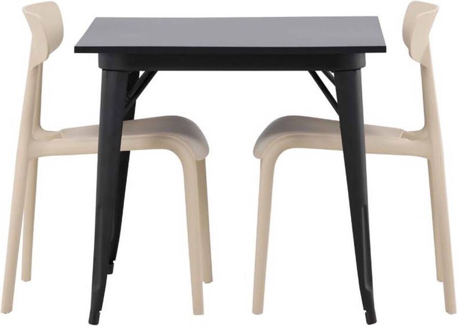 Hioshop Tempe eethoek tafel zwart en 2 Ursholmen stoelen beige. - Foto 1