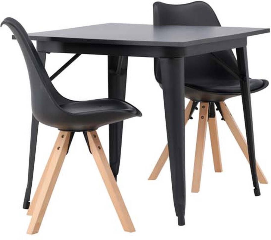 Hioshop Tempe eethoek tafel zwart en 2 Zeno stoelen zwart. - Foto 2