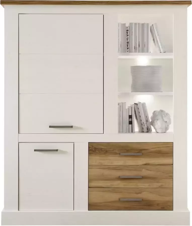 Hioshop Torono Dressoir 2 Deuren 3 Lades En 3 Planken Wit Structuur Walnoot Decor.
