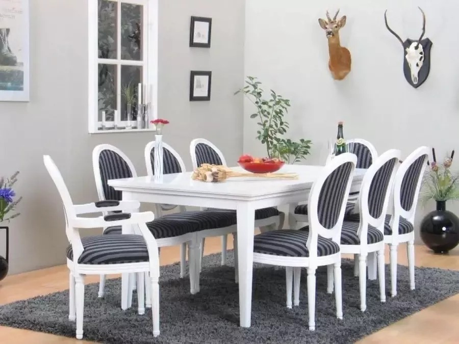 Hioshop Venetië eethoek wit 180 276 x 95 met 6+2 barok stoelen wit-zwart Rococo. - Foto 2