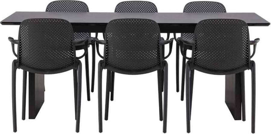 Hioshop Vail eethoek tafel zwart en 6 baltimore stoelen zwart. - Foto 2