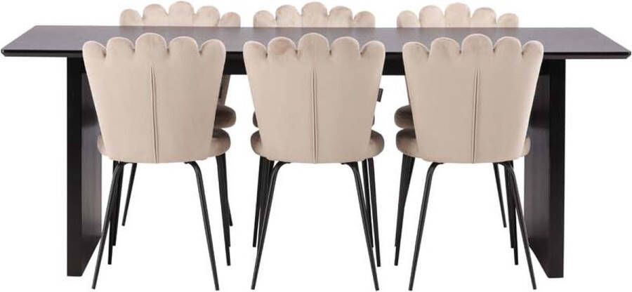Hioshop Vail eethoek tafel zwart en 6 Limhamn stoelen beige. - Foto 2