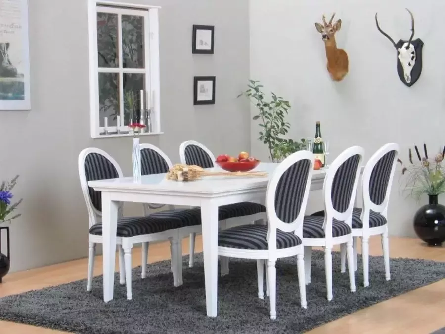 Hioshop Eethoek Venetië wit 180-276 cm met 6 Rococo barok stoelen. - Foto 2
