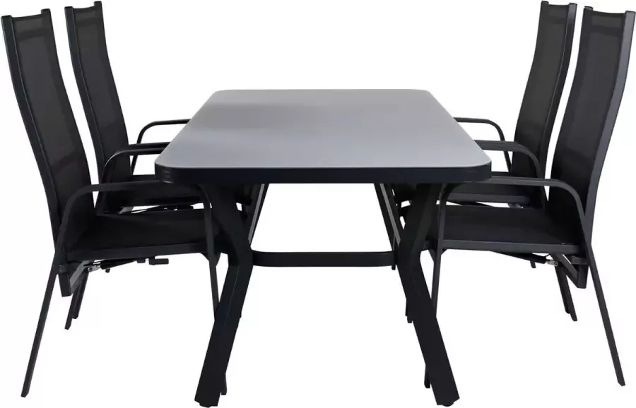 Hioshop Virya tuinmeubelset tafel 90x160cm en 4 stoel Copacabana zwart grijs