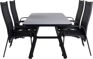 Hioshop Virya tuinmeubelset tafel 90x160cm en 4 stoel Copacabana zwart grijs