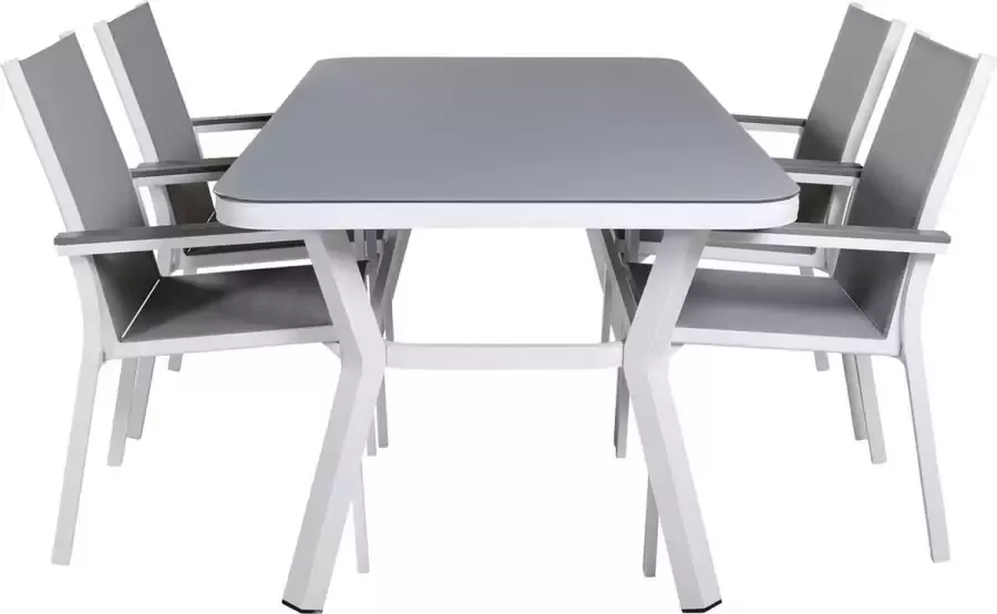 Hioshop Virya tuinmeubelset tafel 90x160cm en 4 stoel Parma wit grijs