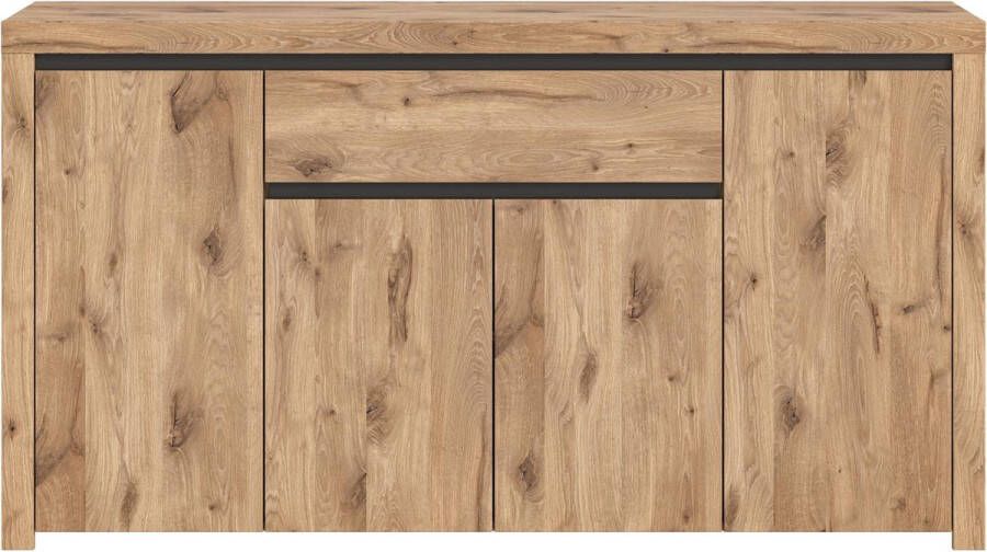 Hioshop Woody dressoir 4 deuren 1 lade eik decor zwart. - Foto 1