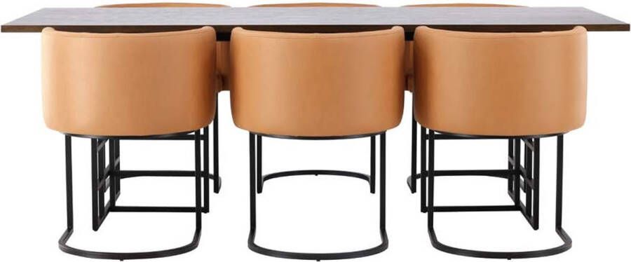 Hioshop Ystad eethoek tafel mokka en 6 Simrishamn stoelen bruin. - Foto 1