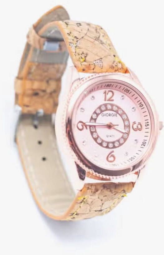 Hippie Chic Ecologische Horloge met eerlijke kurk band voor dames elegante Roze goudkleurig horloge kast WA-385-A