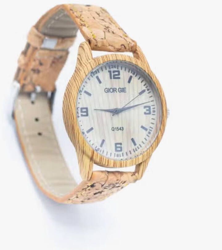 Hippie Chic Ecologische Horloge met puur kurk band en houten kast unisex milieuvriendelijk WA-392