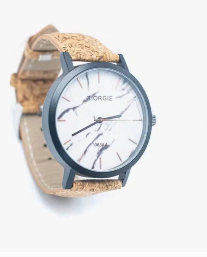 Hippie Chic Ecologische Horloge met puur kurk band en marmer look kast unisex milieuvriendelijk WA-222