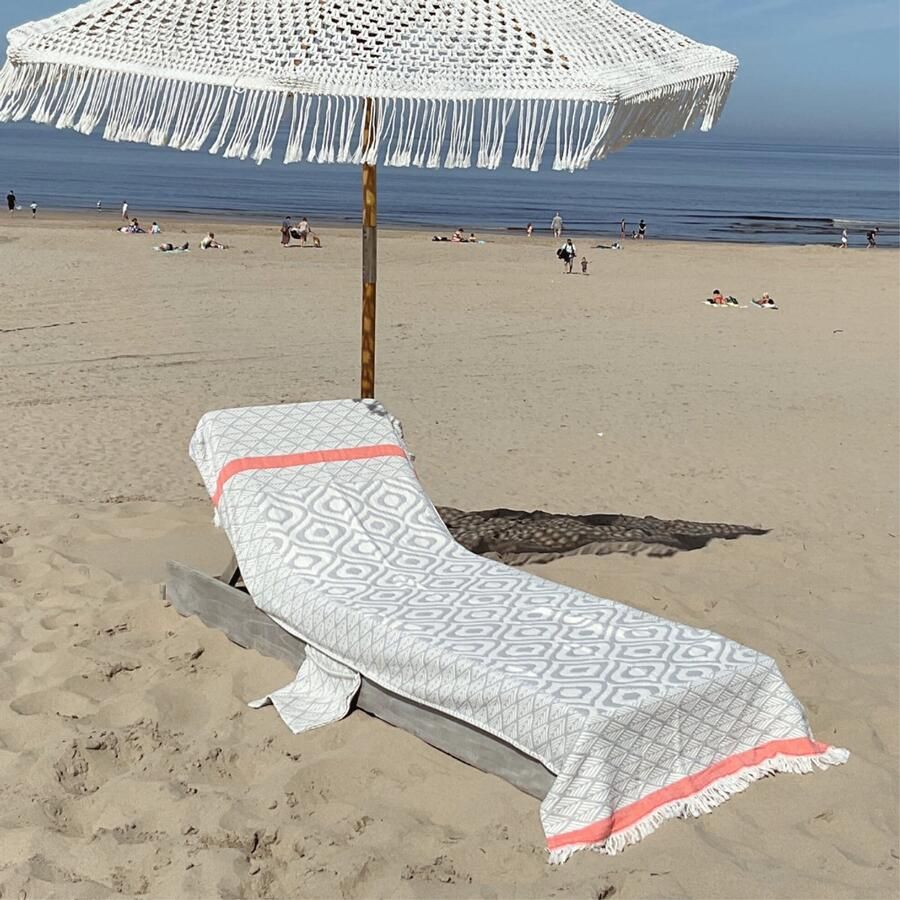Hipps luxury beach life hiPPs Loungie Eye Light Grey. Luxe dikkere Hamamdoek voor ligbed met OMSLAG en 2 SIDE-POCKETS Ligbedhoes Zijvakjes Strandbed handdoek Strandlaken Cover Beachbed Sunbed Ligstoel Uniek formaat en functioneel One size fits all