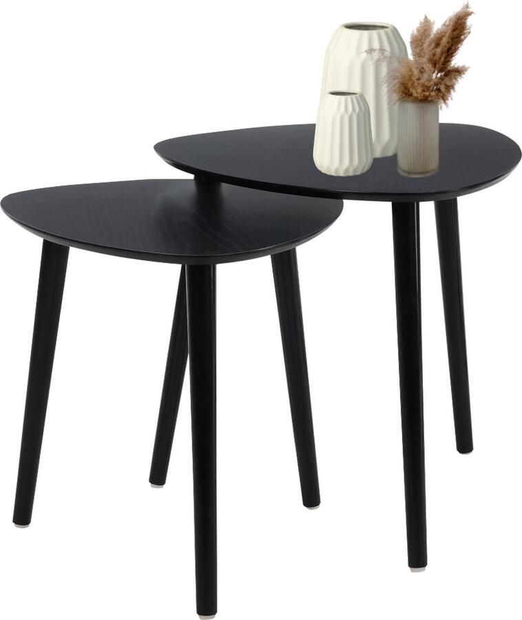 HIXA MISOU Salontafel Set van 2 Bijzettafel Diehoekig Zwart Bijzettafeltje
