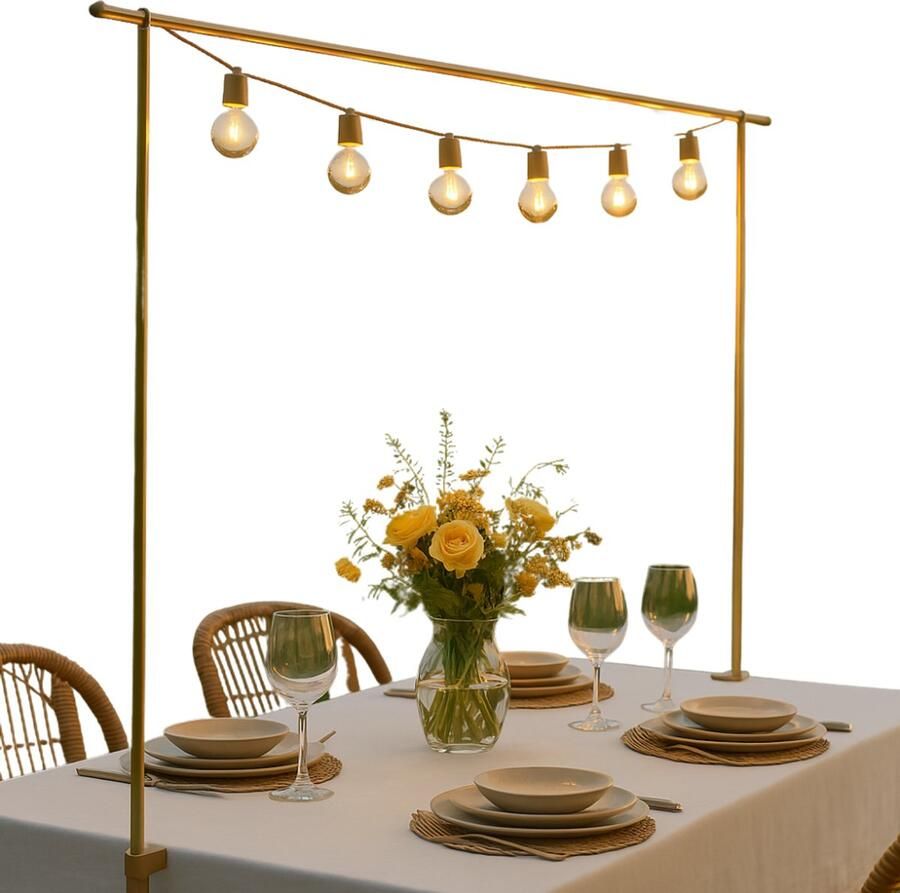 HIXA Tafelklem Decoratieframe Decoratie Goud Verstelbaar 135 tot 250 cm Metaal Tafelrek